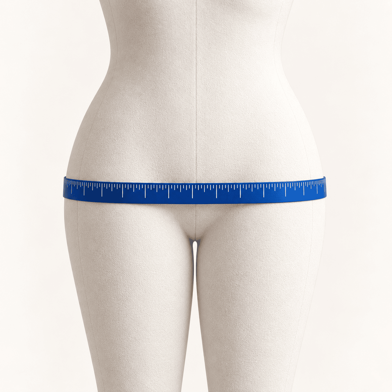 Maniquí con cinta métrica alrededor de la cadera.