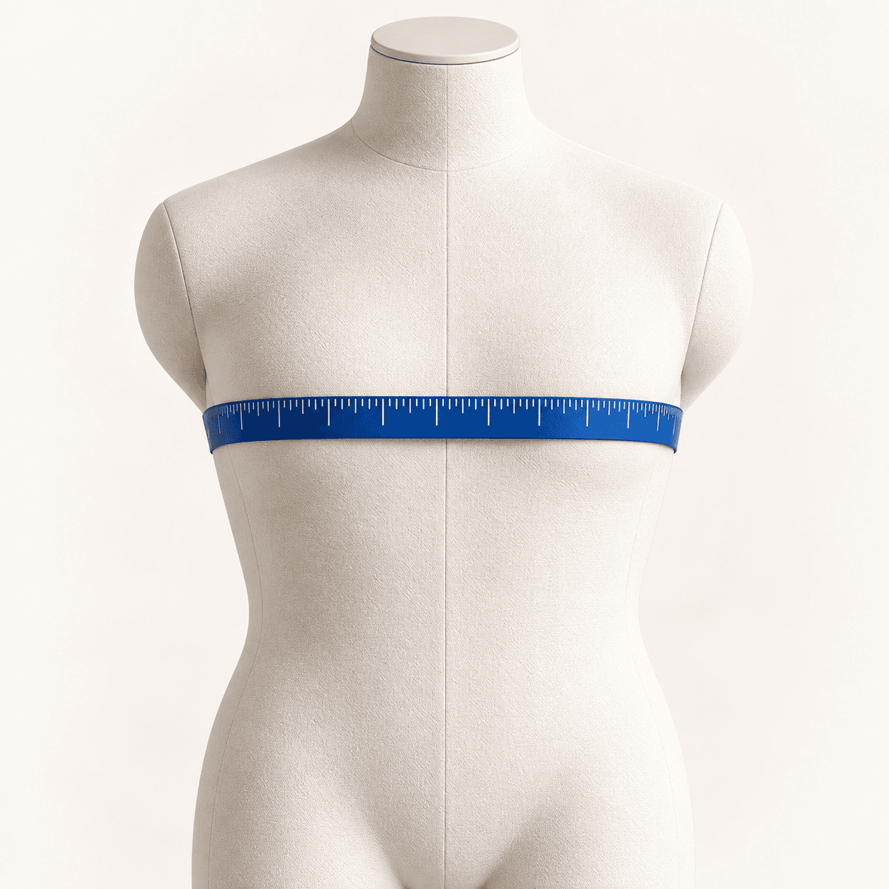 Maniquí con cinta métrica alrededor del pecho.
